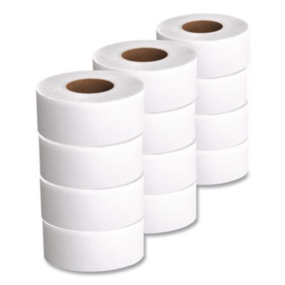 Essential Jrt Jumbo Roll Bathroom Tissue, Septic Safe, 2-Ply, 3.55" x 1,000 Ft, White, 12 Rolls/Carton