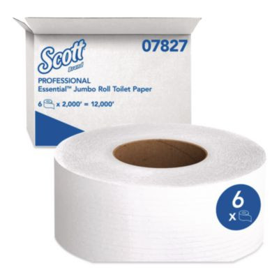 Essential Jrt Extra Long Bathroom Tissue, Septic Safe, 2-Ply, 3.55" x 2,000 Ft, White, 6 Rolls/Carton