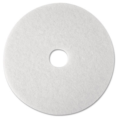 Low-Speed Super Polishing 4100 Floor Pads, 12" Diameter, White, 5/Carton