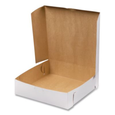 White One-Piece Non-Window Bakery Boxes, 9 x 9 x 2.5, White, Paper, 250/Carton