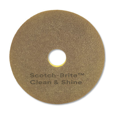Clean And Shine Pad, 17" Diameter, Brown/Yellow, 5/Carton
