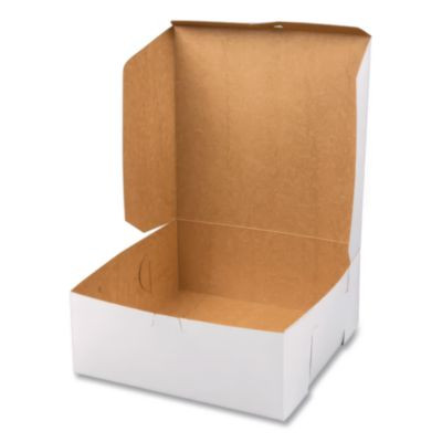 White One-Piece Non-Window Bakery Boxes, 10 x 10 x 4, White, Paper, 100/Carton