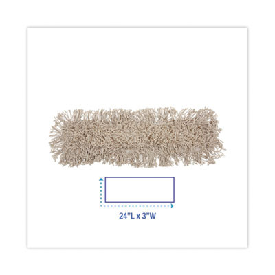 Industrial Dust Mop Head, Cotton, 24 x 3, White