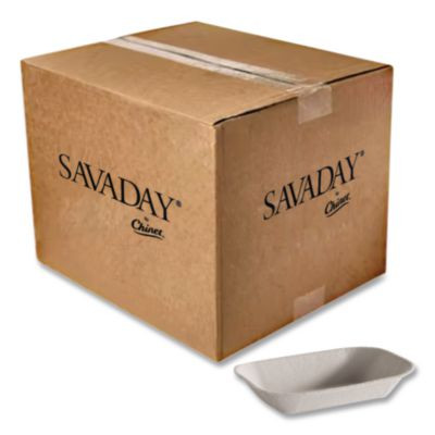 Savaday Molded Fiber Food Tray, 7 x 9, Beige, Paper, 250/Bag, 500/Carton
