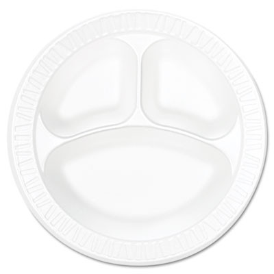 Concorde Foam Plate, 3-Compartment Plate, 10.25" Dia, White, 125/Pack, 4 Packs/Carton