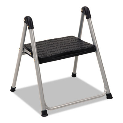 Folding Step Stool, 1-Step, 200 Lb Capacity, 9.9" Working Height, Platinum/Black