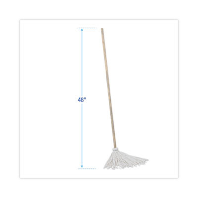 Handle/Deck Mops, #12 White Rayon Head, 48" Natural Wood Handle, 6/Pack