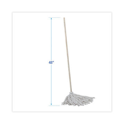 Handle/Deck Mops, #16 White Cotton Head, 48" Natural Wood Handle