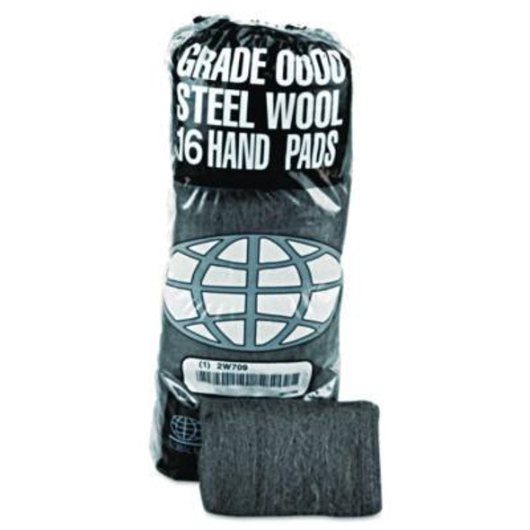 Industrial-Quality Steel Wool Hand Pads, #0000 Super Fine, Steel Gray, 16 Pads/Sleeve, 12 Sleeves/Carton