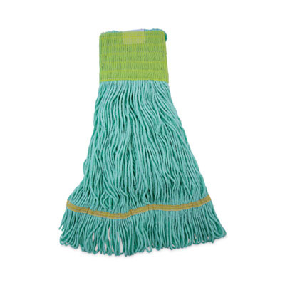 Ecomop Looped-End Mop Head, Recycled Fibers, Medium Size, Green, 12/Carton