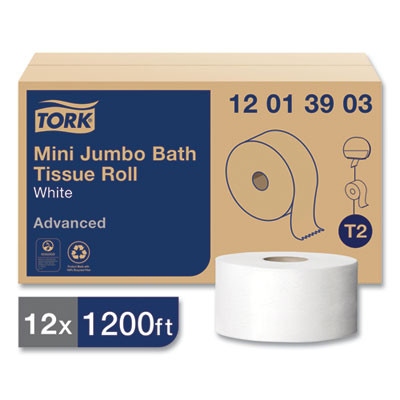 Advanced Jumbo Bath Tissue, Septic Safe, 1-Ply, 3.48" x 1,200 Ft, White, 12 Rolls/Carton