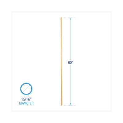 Threaded End Broom Handle, 0.94" Dia x 60", Natural