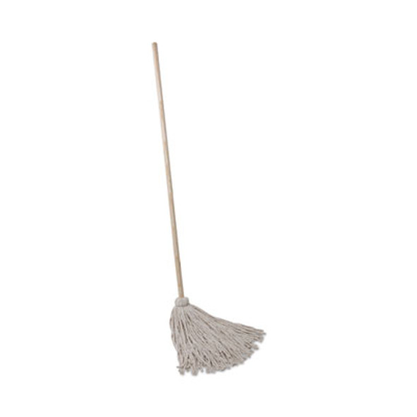Handle/Deck Mops, #24 White Cotton Head, 54" Natural Wood Handle, 6/Pack