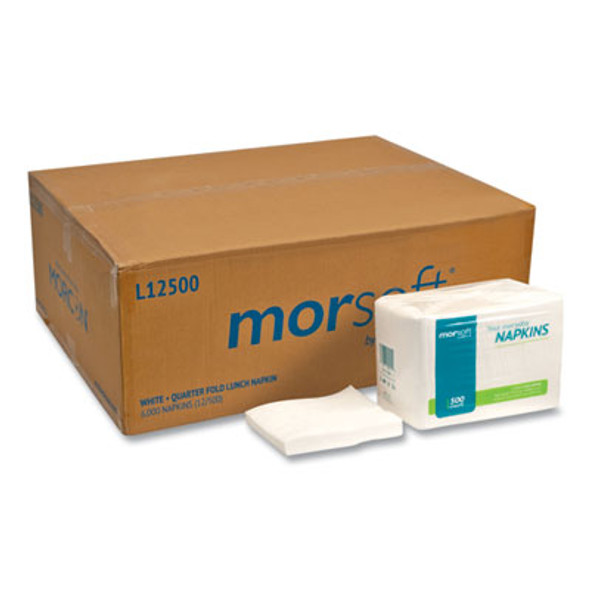 Morsoft 1/4 Fold Lunch Napkins, 1 Ply, 11.8" X 11.8", White, 6,000/Carton