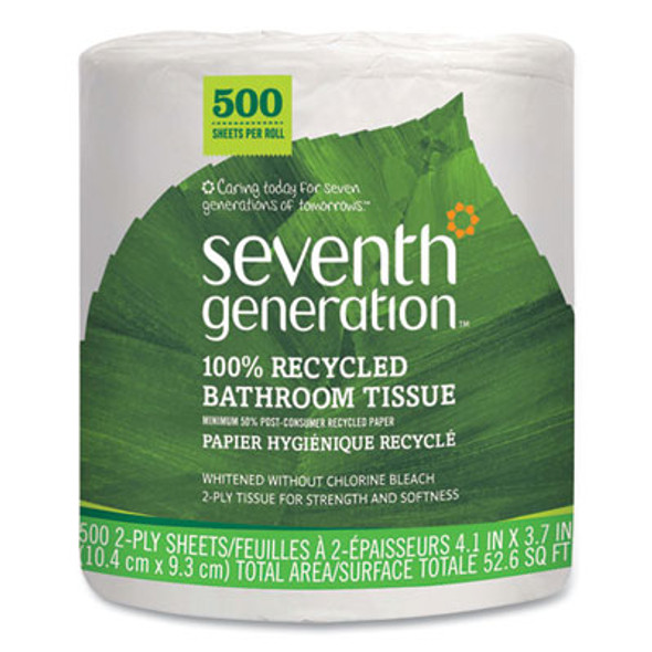 100% Recycled Bathroom Tissue,  Individually Wrapped Rolls, Septic Safe, 2-Ply, White, 500 Sheets/Roll, 60 Rolls/Carton