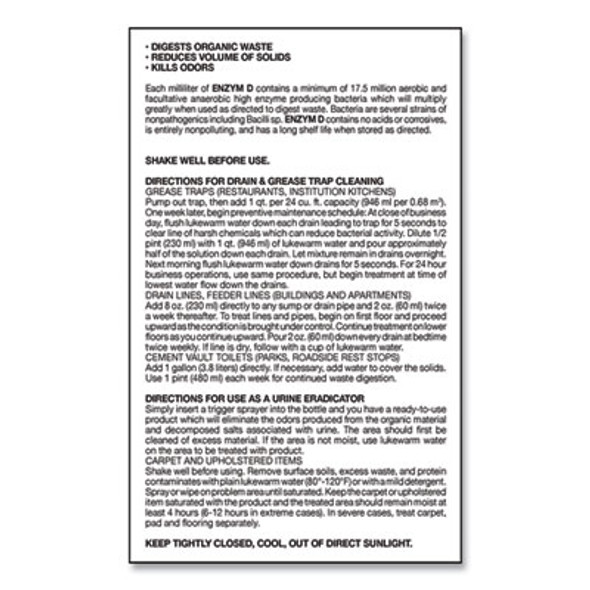 Enzym D Digester Deodorant, Mint, 1 Gal, Bottle, 4/Carton