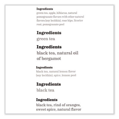 Assorted Tea Packs, Six Flavors, 28/Bx, 168/Carton