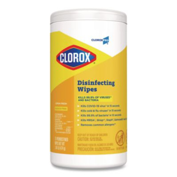 Disinfecting Wipes, 1-Ply, 7 x 8, Lemon Fresh, White, 75/Canister, 6/Carton
