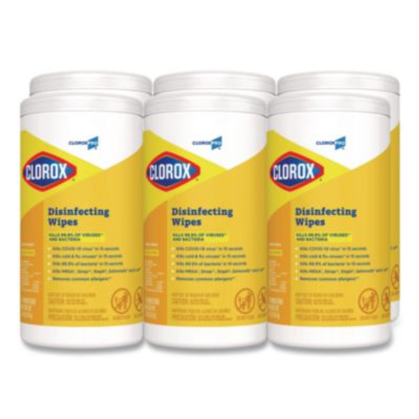 Disinfecting Wipes, 1-Ply, 7 x 8, Lemon Fresh, White, 75/Canister, 6/Carton