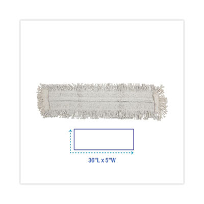 Disposable Dust Mop Head w/Sewn Center Fringe, Cotton/Synthetic, 36 x 5, White