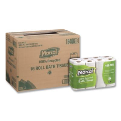 100% Recycled Two-Ply Bath Tissue, Septic Safe, White, 168 Sheets/Roll, 16 Rolls/Pack