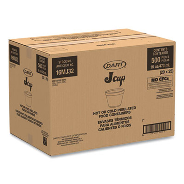Foam Containers, Extra Squat, 16 Oz, White, 25/Bag, 20 Bags/Carton