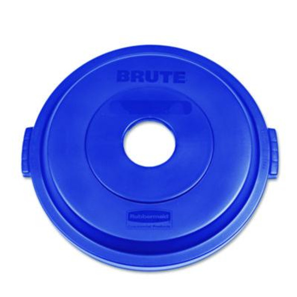 Bottle/Can Recycling Top For Brute 32 Gal Containers, Round Openings, 9.8w x 22.9d x 22.3h, Blue