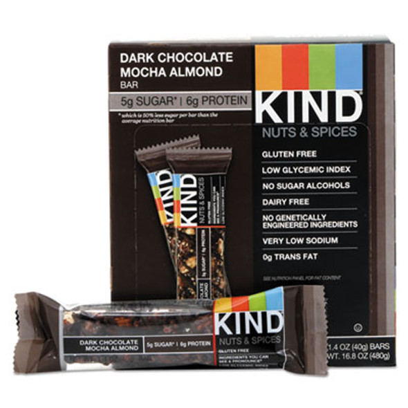 Nuts And Spices Bar, Dark Chocolate Mocha Almond, 1.4 Oz Bar, 12/Box