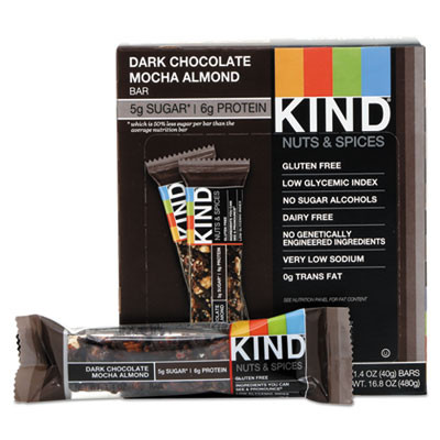Nuts And Spices Bar, Dark Chocolate Mocha Almond, 1.4 Oz Bar, 12/Box