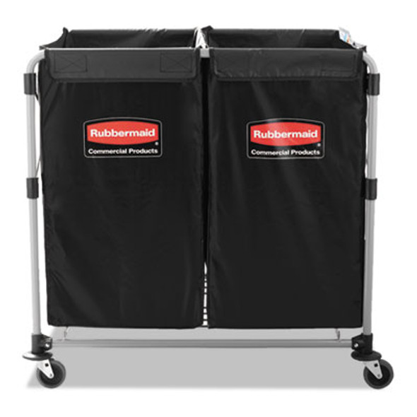 Two-Compartment Collapsible X-Cart, Synthetic Fabric, 2.49 Cu Ft Bins, 24.1" x 35.7" x 34", Black/Silver