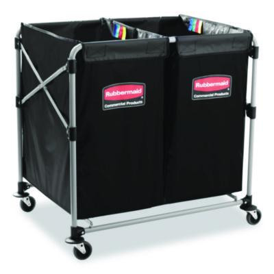 Two-Compartment Collapsible X-Cart, Synthetic Fabric, 2.49 Cu Ft Bins, 24.1" x 35.7" x 34", Black/Silver