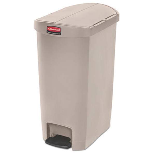 Slim Jim Streamline Resin Step-On Container, End Step Style, 13 Gal, Polyethylene, Beige