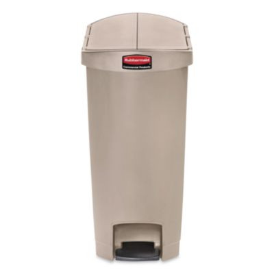Slim Jim Streamline Resin Step-On Container, End Step Style, 13 Gal, Polyethylene, Beige