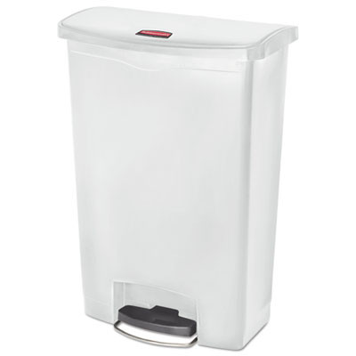 Slim Jim Streamline Resin Step-On Container, Front Step Style, 24 Gal, Polyethylene, White