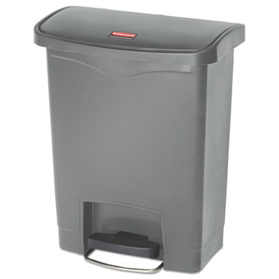 Slim Jim Streamline Resin Step-On Container, Front Step Style, 8 Gal, Polyethylene, Gray