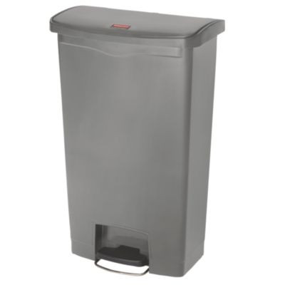Slim Jim Streamline Resin Step-On Container, Front Step Style, 18 Gal, Polyethylene, Gray