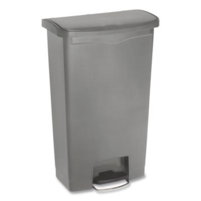 Slim Jim Streamline Resin Step-On Container, Front Step Style, 18 Gal, Polyethylene, Gray
