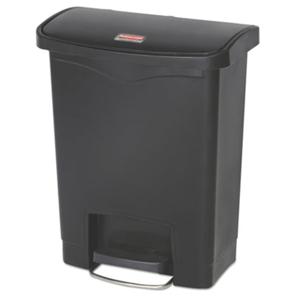 Slim Jim Streamline Resin Step-On Container, Front Step Style, 8 Gal, Polyethylene, Black