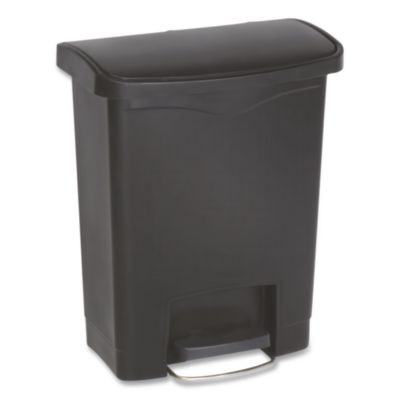 Slim Jim Streamline Resin Step-On Container, Front Step Style, 8 Gal, Polyethylene, Black