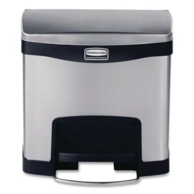 Slim Jim Stainless Steel Step-On Container, Front Step Style, 4 Gal, Stainless Steel, Black