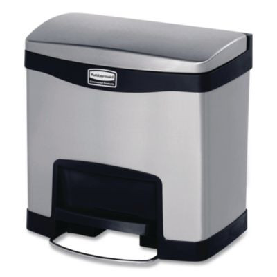 Slim Jim Stainless Steel Step-On Container, Front Step Style, 4 Gal, Stainless Steel, Black