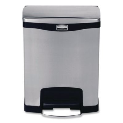 Slim Jim Stainless Steel Step-On Container, Front Step Style, 8 Gal, Stainless Steel, Black
