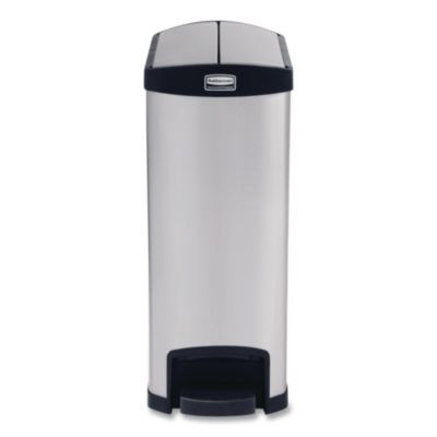 Slim Jim Stainless Steel Step-On Container, End Step Style, 13 Gal, Stainless Steel, Black