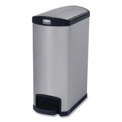 Slim Jim Stainless Steel Step-On Container, End Step Style, 13 Gal, Stainless Steel, Black