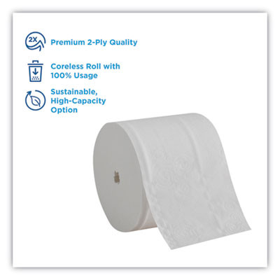 Compact Coreless Bath Tissue, Septic Safe, 2-Ply, White, 750 Sheets/Roll, 36 Rolls/Carton