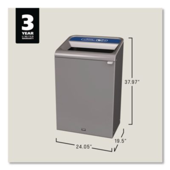 Configure Indoor Recycling Waste Receptacle, Mixed Recycling, 33 Gal, Metal, Gray