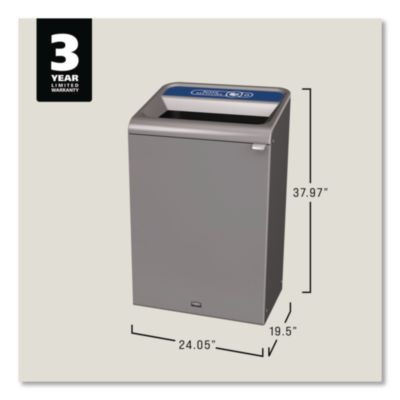 Configure Indoor Recycling Waste Receptacle, Mixed Recycling, 33 Gal, Metal, Gray