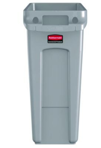 Slim Jim Waste Container With Handles, 16 Gal, Plastic, Light Gray