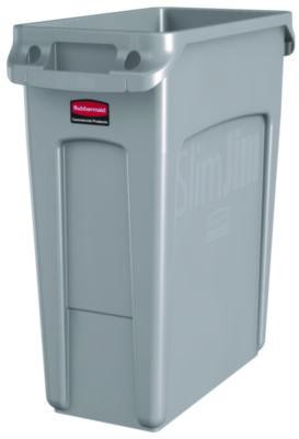 Slim Jim Waste Container With Handles, 16 Gal, Plastic, Light Gray