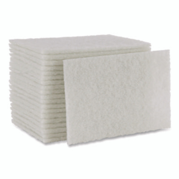 Light-Duty Scouring Pad, 6 x 9, White, 20/Carton